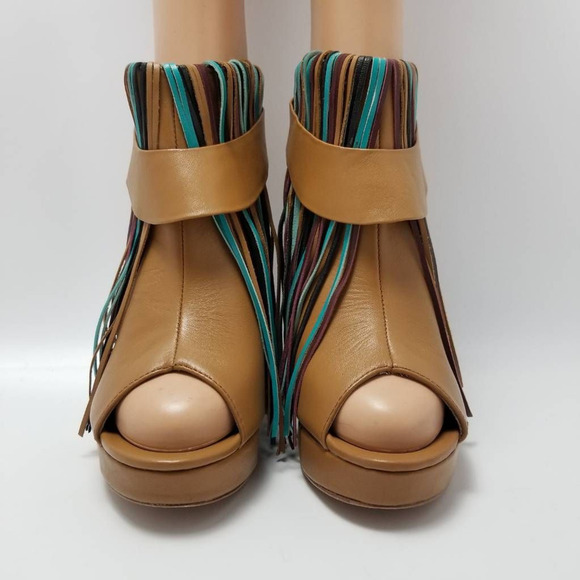 Charm City Sole Womens Fringe Platform Heel Ankle Booties Peep Toe Size 8 - Picture 6 of 12